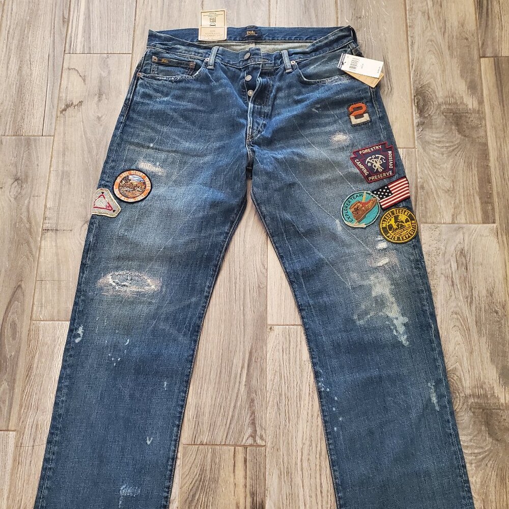 NWT Rare Polo Ralph Lauren Country Patchwork Jeans 34x34 Mens Classic Fit